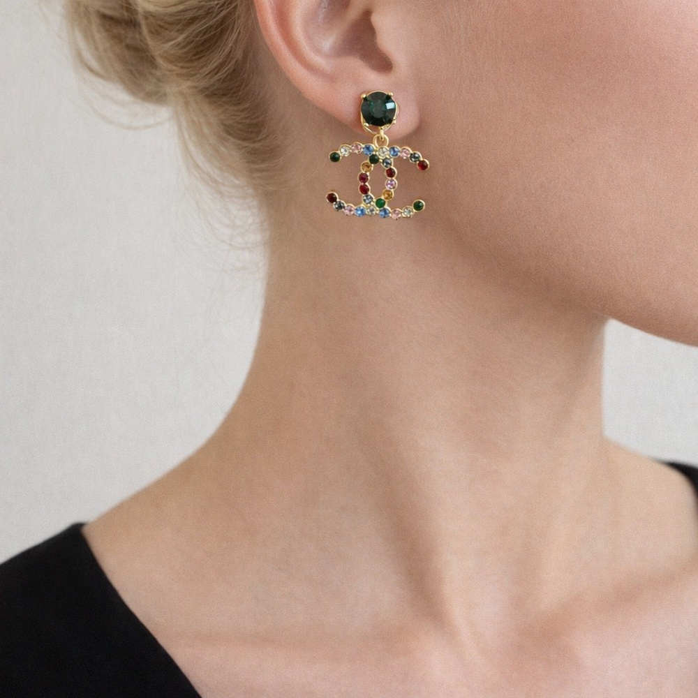 Multi color rhinestone earrings